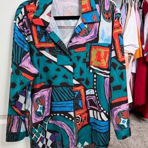 Vintage-Style Abstract Geometric Art Print Blouse